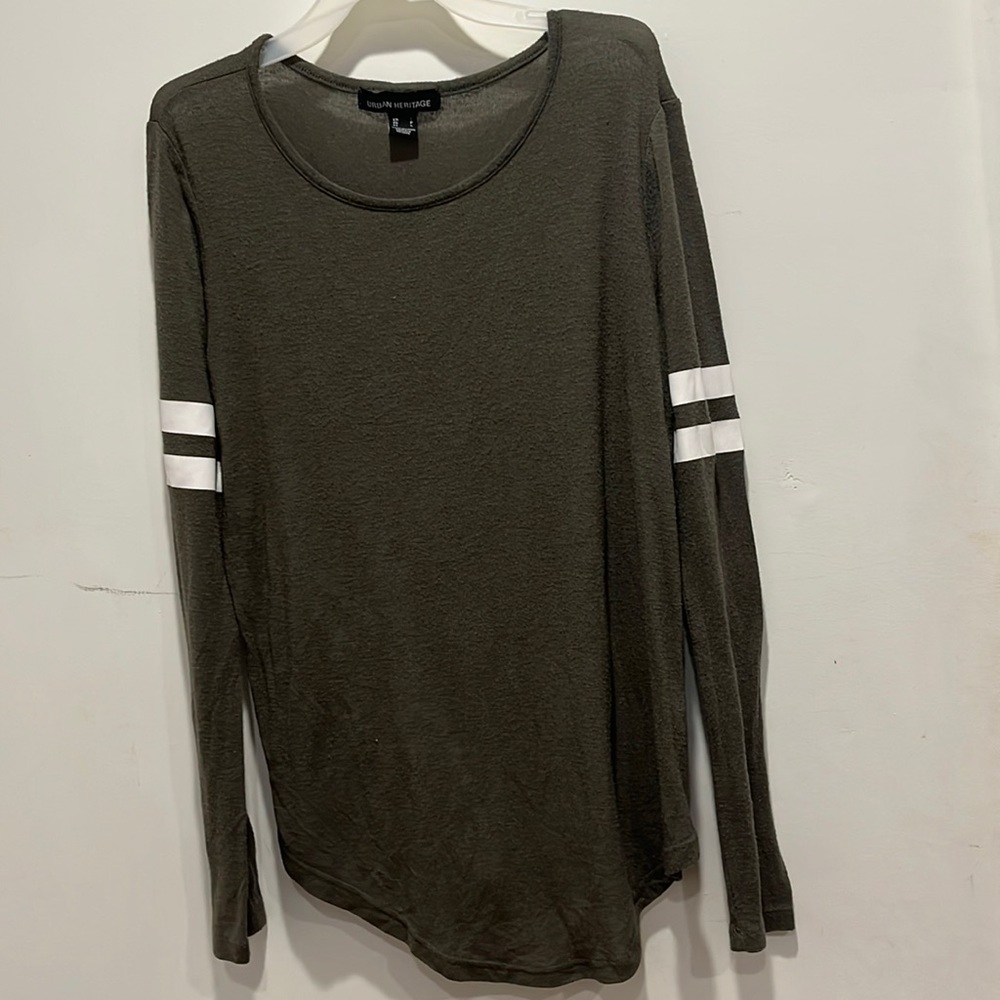 Urban Heritage Green Long Sleeve Shirt with White Stripes on Sleeves